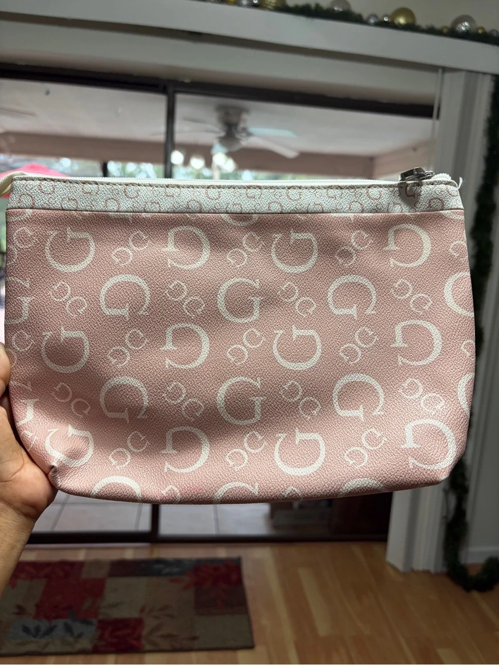Guess Blush Pink Logo Zip Pouch